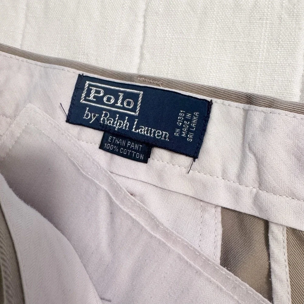 Polo Ralph Lauren Ethan Pant Mens 35x32 Khaki Tan‎ Double Pleated Chino